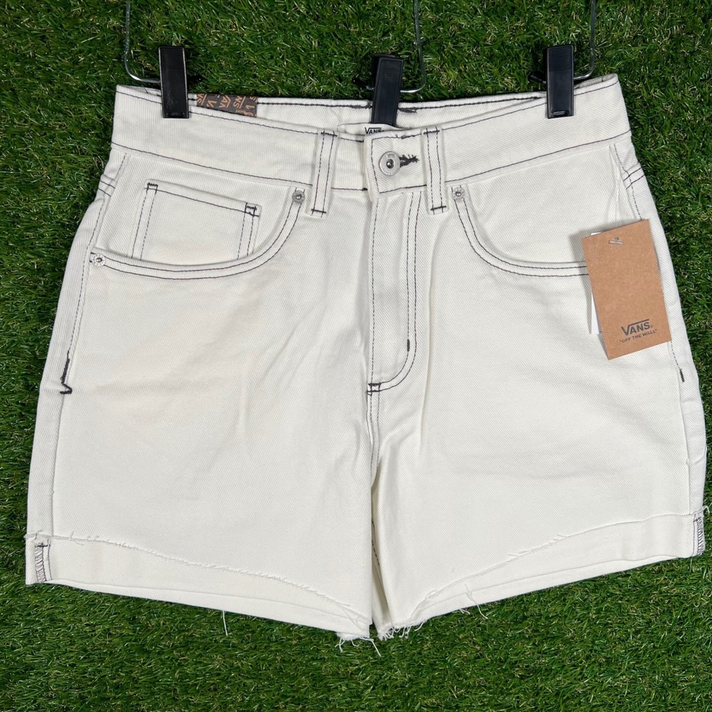 Vans Jennifer Shorti White Denim Shorts Contrast Stitch Raw Hem Size 27 NEW